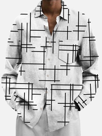 White Vintage Series Pockets Geometric Long Shirts - Royaura