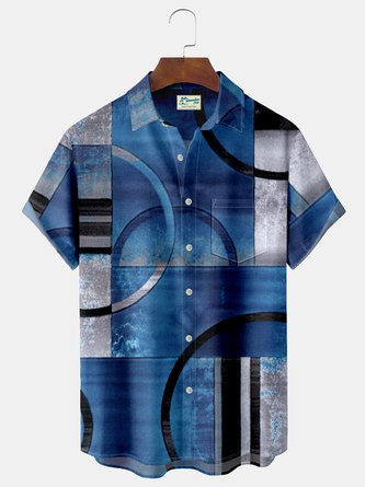 Blue Geometric Series Pockets Geometry Shirts - Royaura