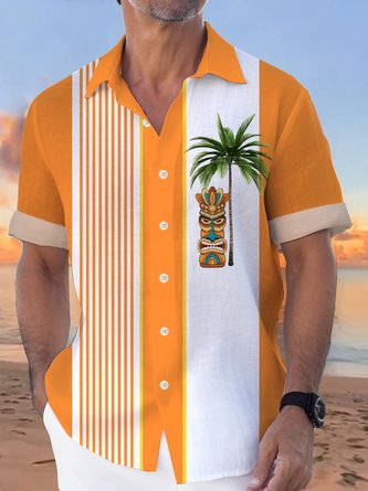 Orange Pockets Tiki Hawaii Series Shirts - Royaura