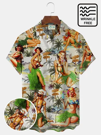Apricot Hawaii Series Cotton-Blend Coconut Tree Shirts - Royaura
