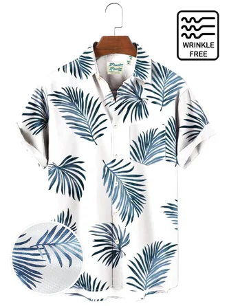 Men's Vintage Hawaiian Shirts Palm Tree Men's Cotton Plus Size Seersucker Tops - Royaura