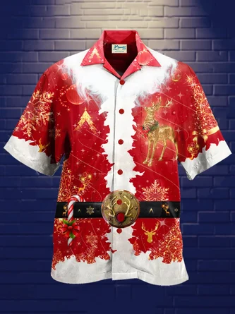 Christmas Santa Claus Costume Men's Short Sleeve Hawaiian Shirt Funny Cosplay Tops - Royaura