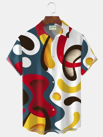 Color Geometric Series Pockets Geometric Shirts - Royaura