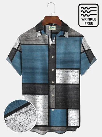 Blue Geometric Geometric Series Cotton-Blend Shirts - Royaura