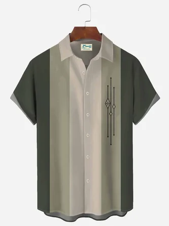 Mens Color-block Striped Casual Breathable Short Sleeve Bowling Shirts - Royaura