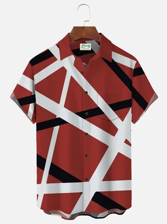 Red Music Series Geometric Pockets Shirts - Royaura