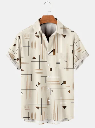 Men's Basic Line With Chest Pocket Casual Short Sleeve Hawaiian Shirt- Royaura